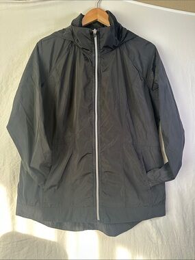 Apana Black Zip-Front Windbreaker with Hood